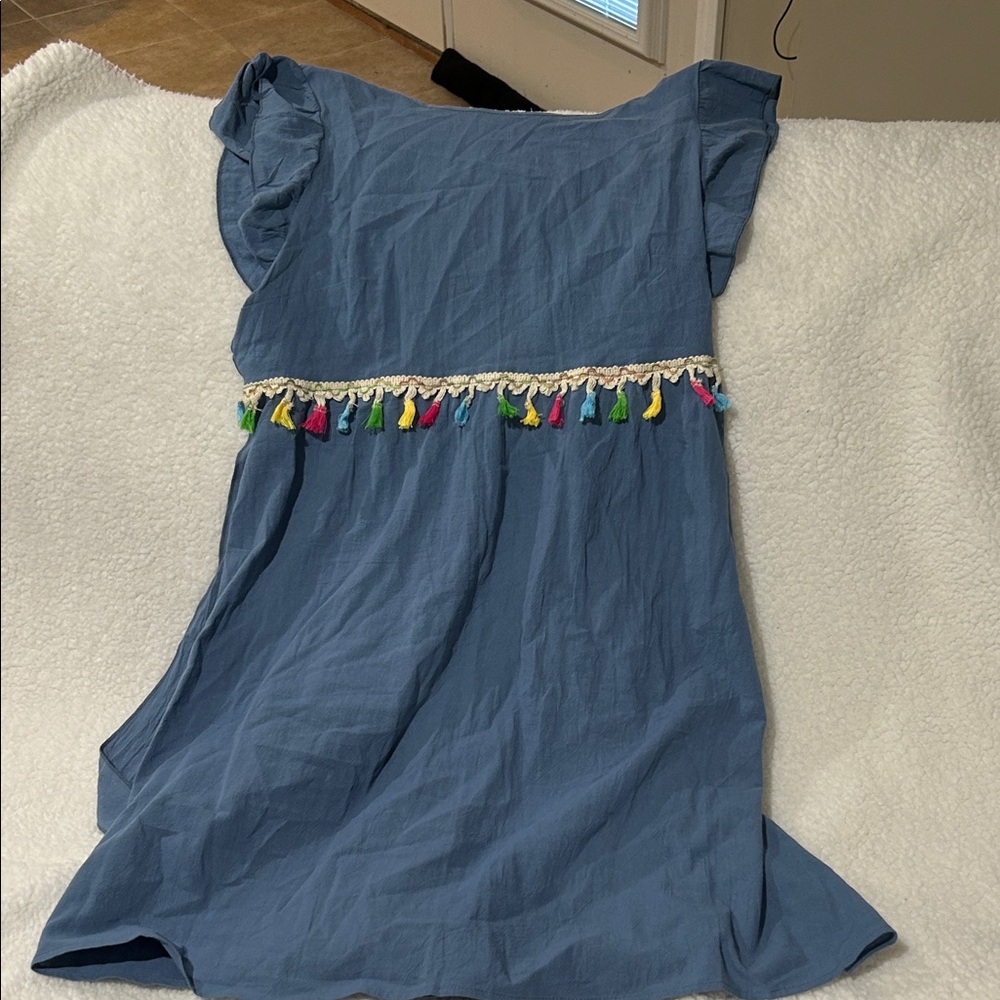 Blue Woman’s Dress with Colorful Tassels